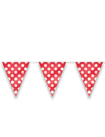 Piros girland fehér pöttyös zászlókkal, 3,65 m 