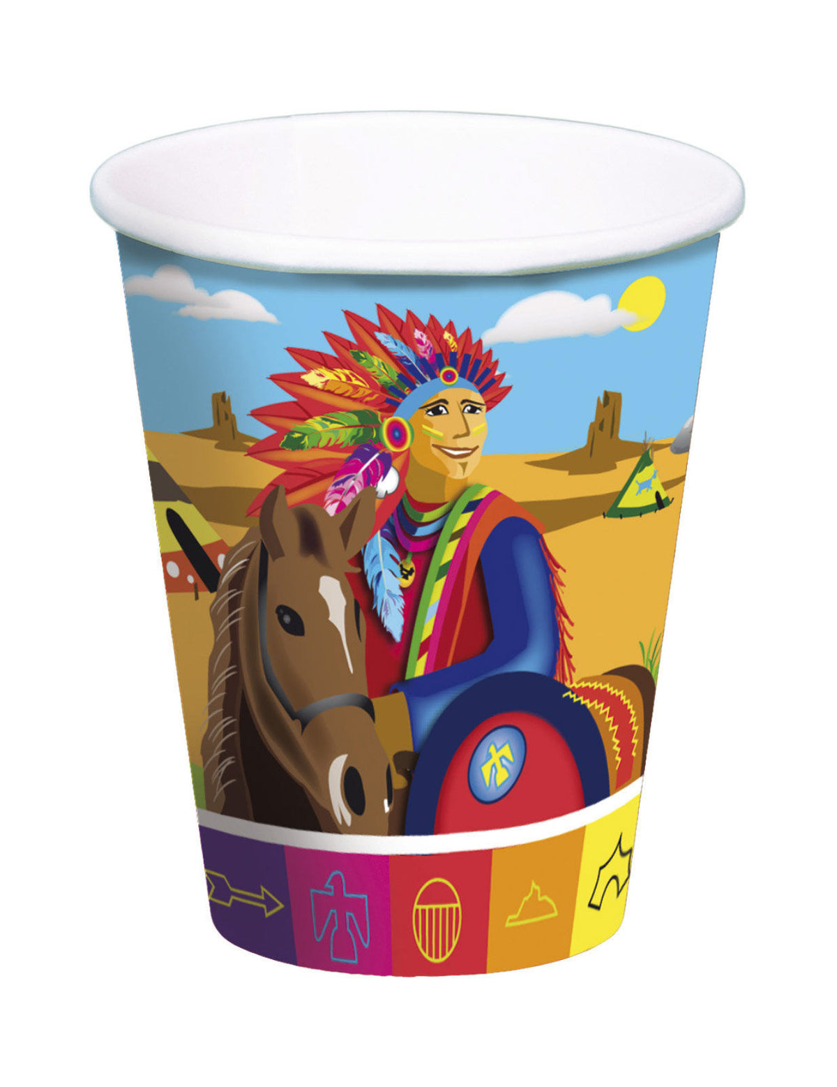 Gobelets Indien pour enfant bleu avec illustration de chef indien sur son cheval