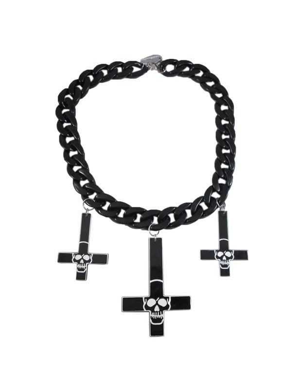 Collier gothique à pendentifs croix et têtes de mort pour adulte noir