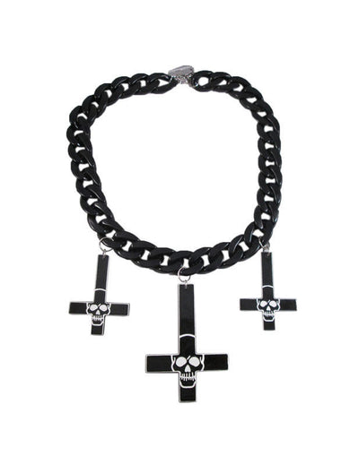 Collier gothique à pendentifs croix et têtes de mort pour adulte noir