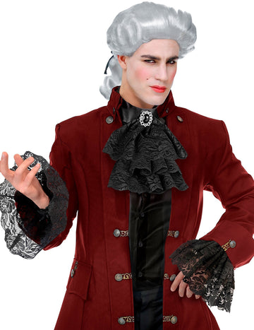 Felnőtt fekete csipke jabot és mandzsetta