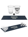 Jeu à boire shooter pong pour adulte avec tapis bleu marine et verres transparents