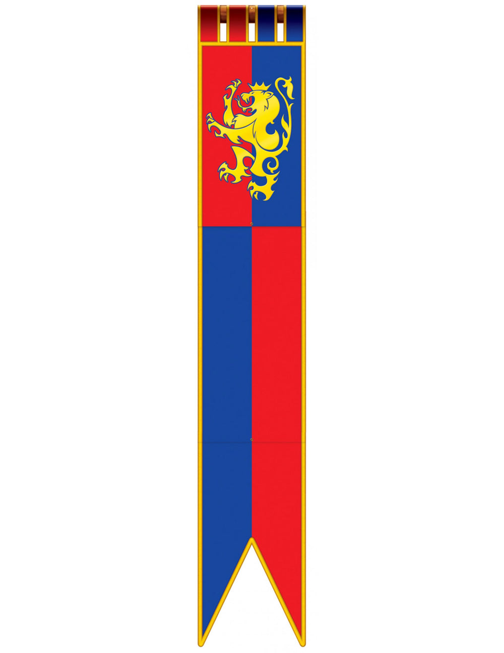 Décoration à suspendre bannière médiévale pour fête rouge et bleue avec blason lion jaune