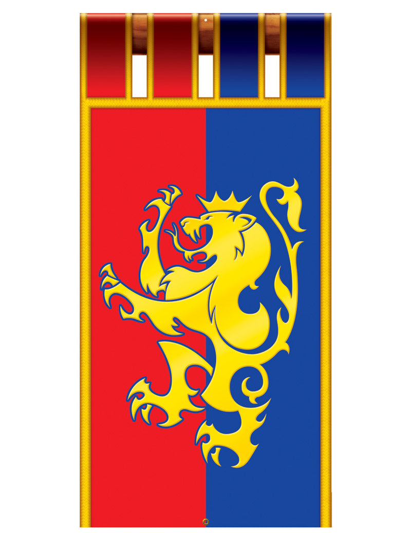 Détail des attaches et du blason de la décoration à suspendre bannière médiévale