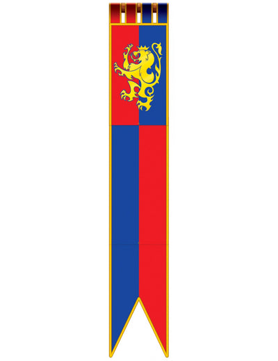 Décoration à suspendre bannière médiévale pour fête rouge et bleue avec blason lion jaune