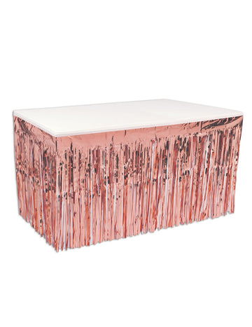 Rózsaszínarany műanyag asztalszoknya rojtokkal 76 cm 4,2 méter