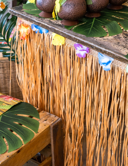 A Hawái asztalterítő virágainak és rojtoinak részletei