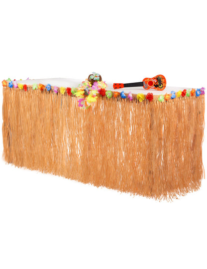 Hawái asztalterítő ünnepi dekoráció bézs színben, színes virágokkal