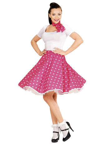 Rózsaszín rózsaszín szoknya és a nő 50 -es borsója