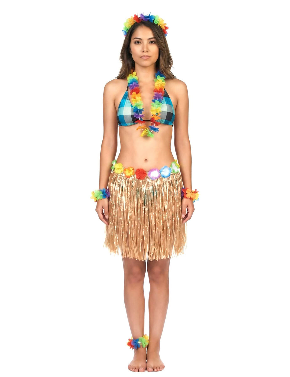 Elölnézet a felnőtt rövid műanyag hawaii szoknyáról
