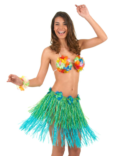 Rövid és kék hawaii szoknya felnőtt virágokkal