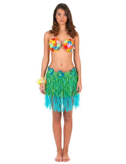 Rövid és kék hawaii szoknya felnőtt virágokkal