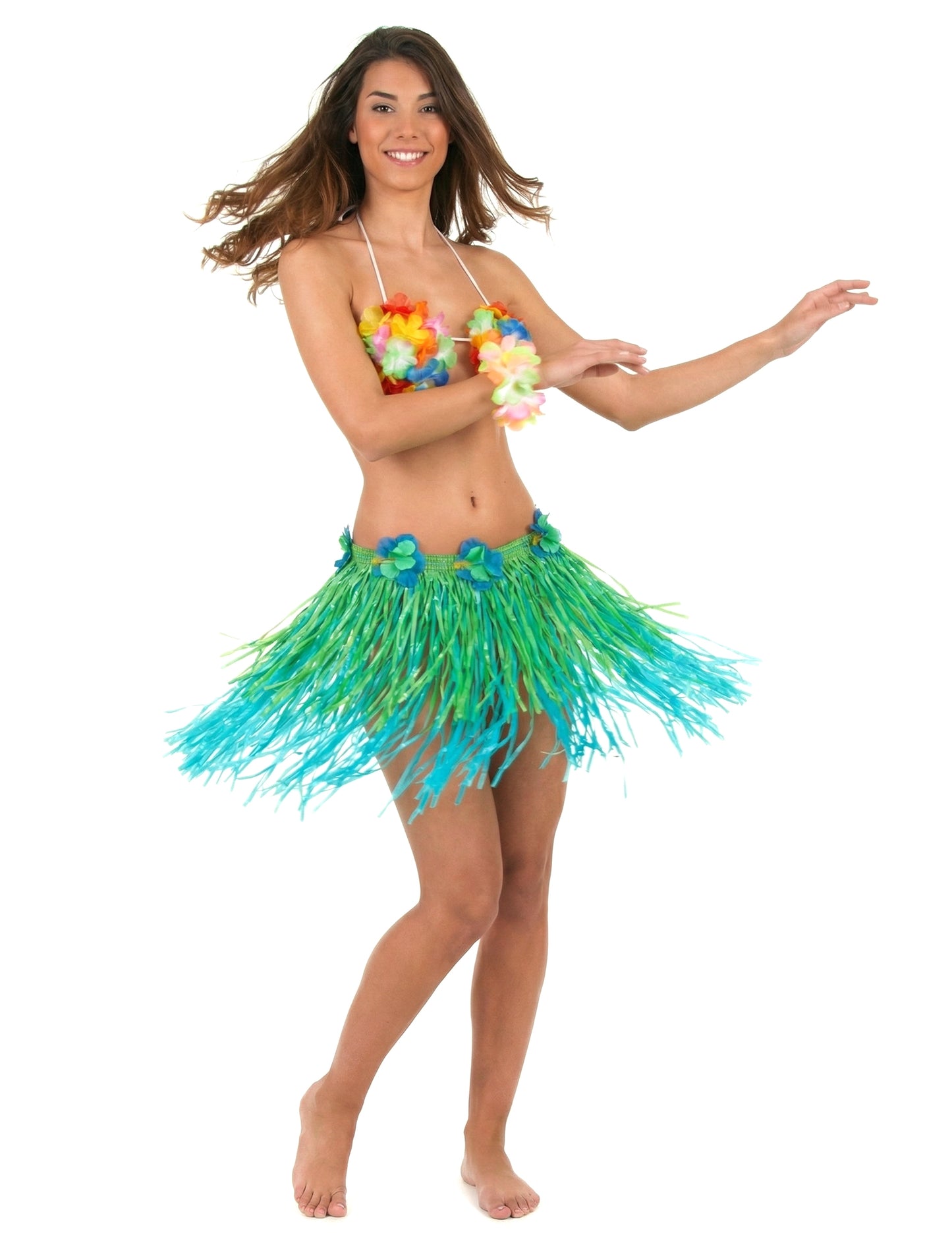 Rövid és kék hawaii szoknya felnőtt virágokkal