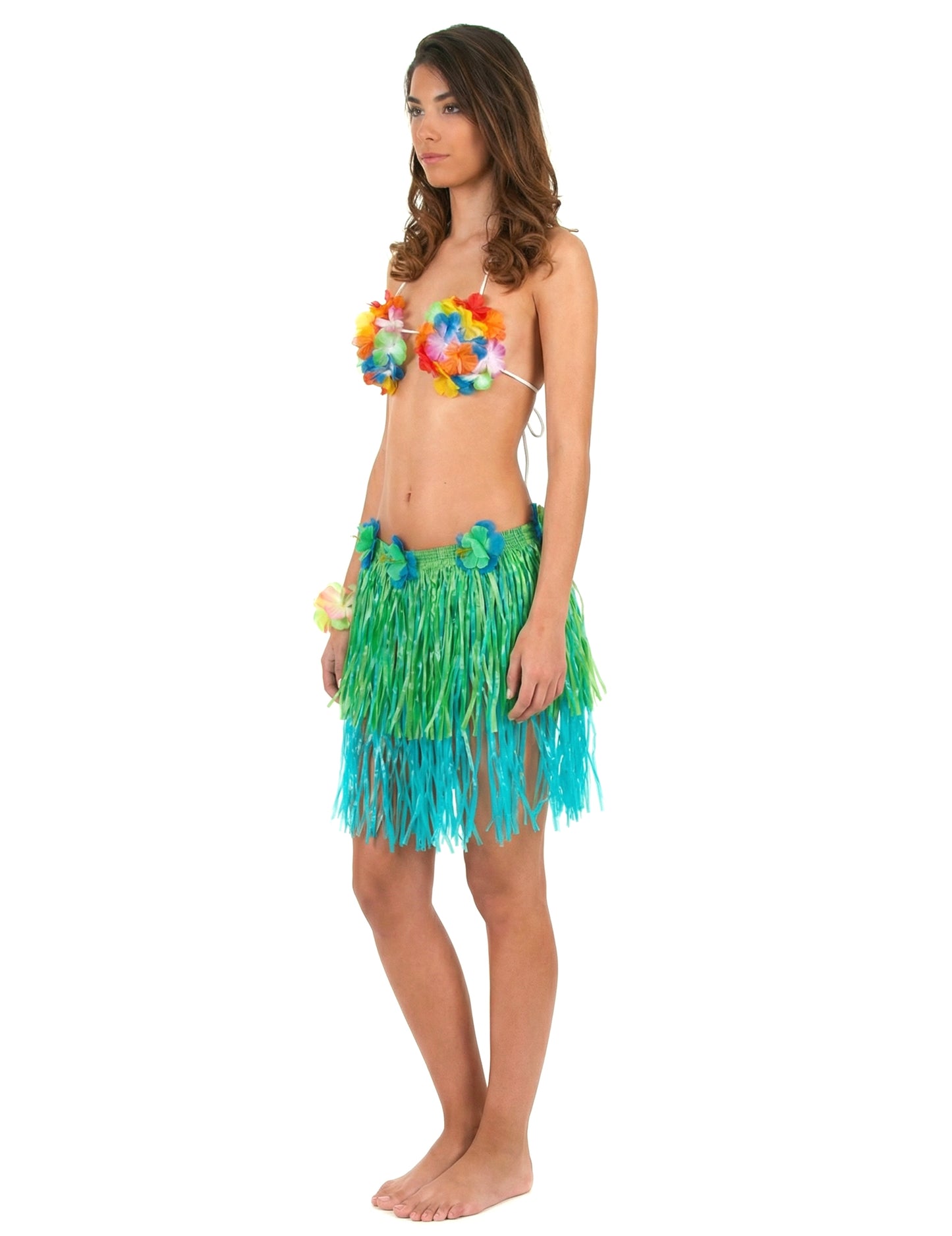 Rövid és kék hawaii szoknya felnőtt virágokkal