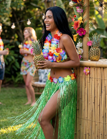Jupe hawaïenne longue verte adulte