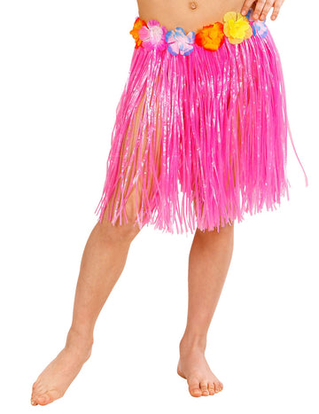 Rózsaszín hawaii szoknya virágszörökkel gyermekeknek