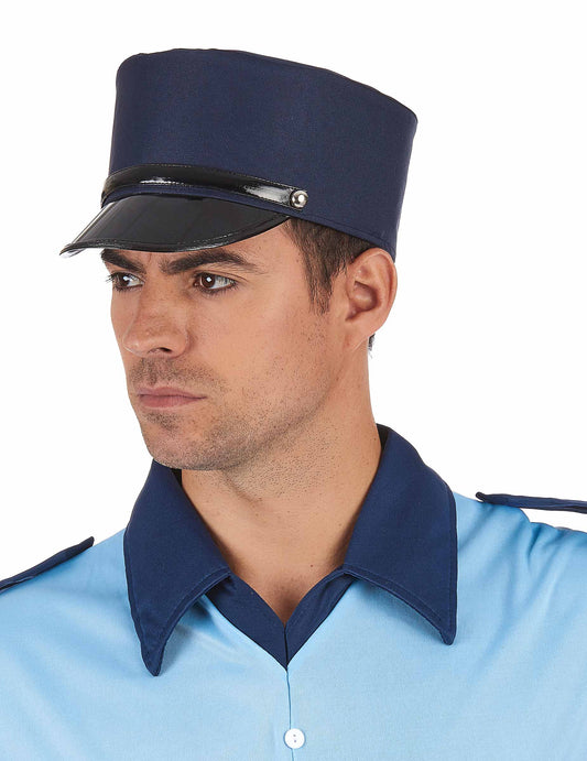 Képi de gendarme pour adulte bleu avec visière noire
