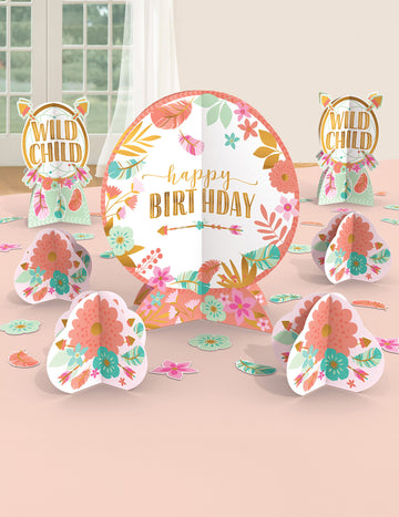 27 darabos kartonból készült bohém születésnapi asztaldekorációs készlet