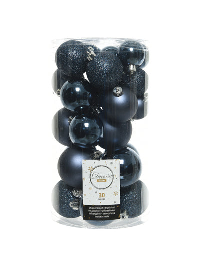 30 éjkék karácsonyfadísz (4-6-os méret) cm matt és csillogó