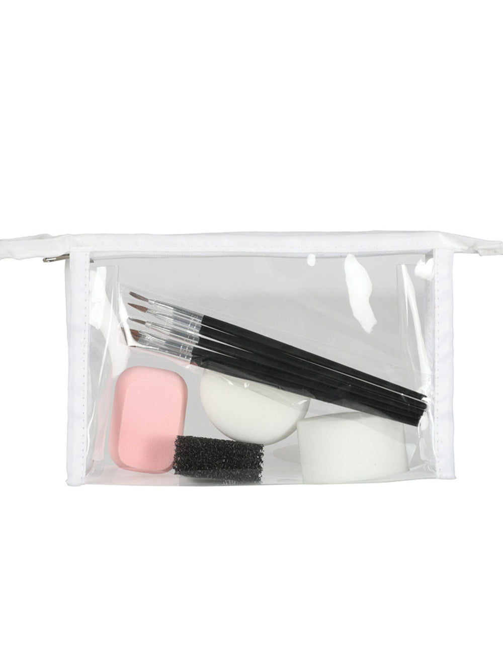 Kit accessoires de maquillage pour adulte transparent avec pinceaux et éponges