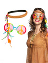 Kit accessoires hippie bohème pour adulte avec lunettes peace and love multicolores et bandeau à plumes
