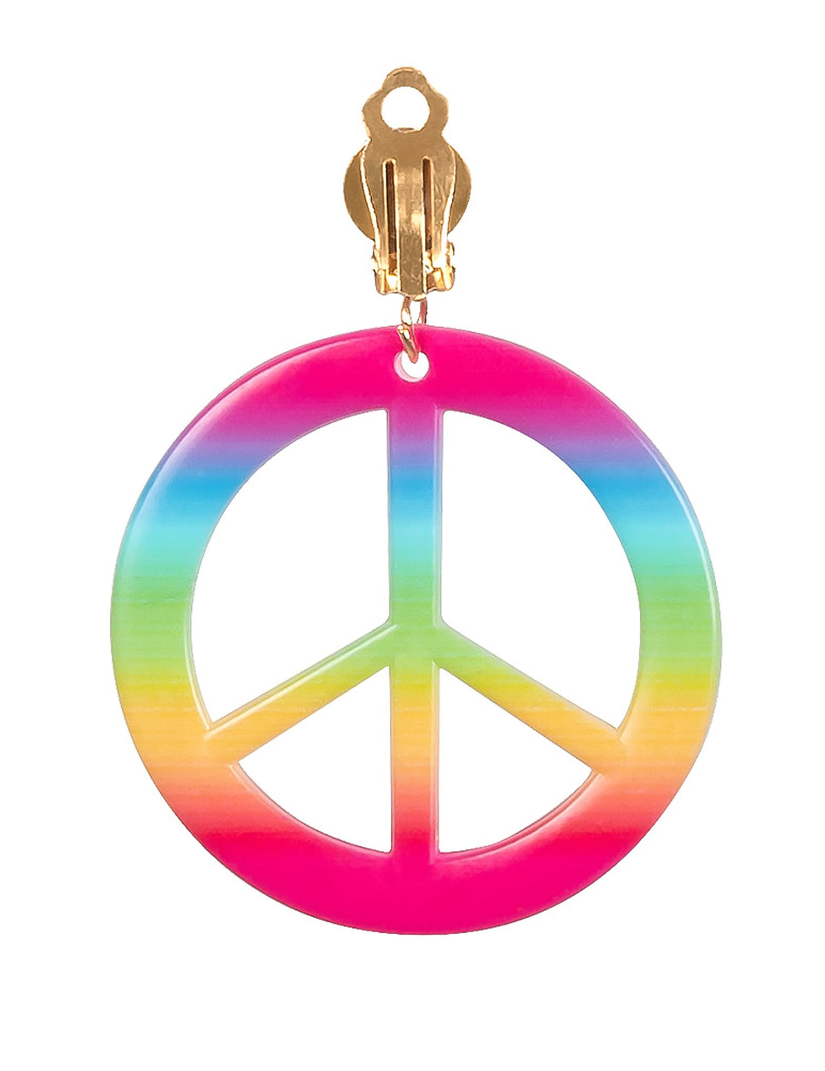 Détail de la boucle d'oreille peace and love arc-en-ciel du kit accessoires hippie deluxe