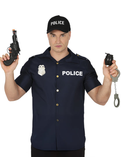 Kit accessoires policier pour homme 4 pièces bleu marine avec pistolet et menottes