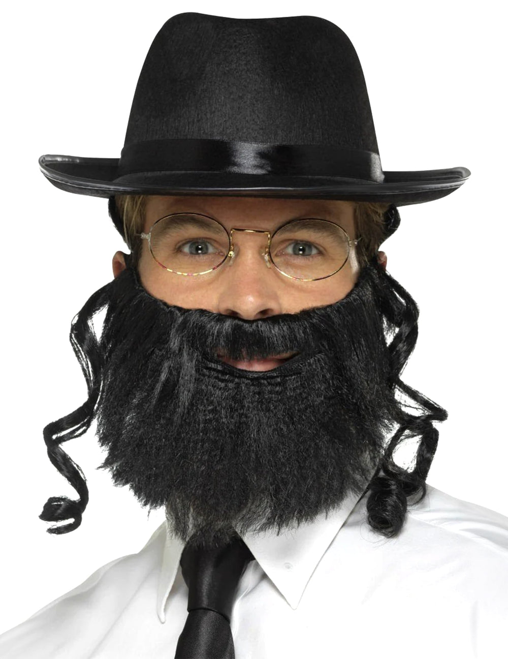 Kit accessoires rabbin pour adulte noir avec chapeau lunettes barbe et papillotes