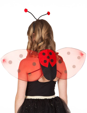 Pöttyös piros és fekete gyerek katicabogár szárny és fejpánt készlet