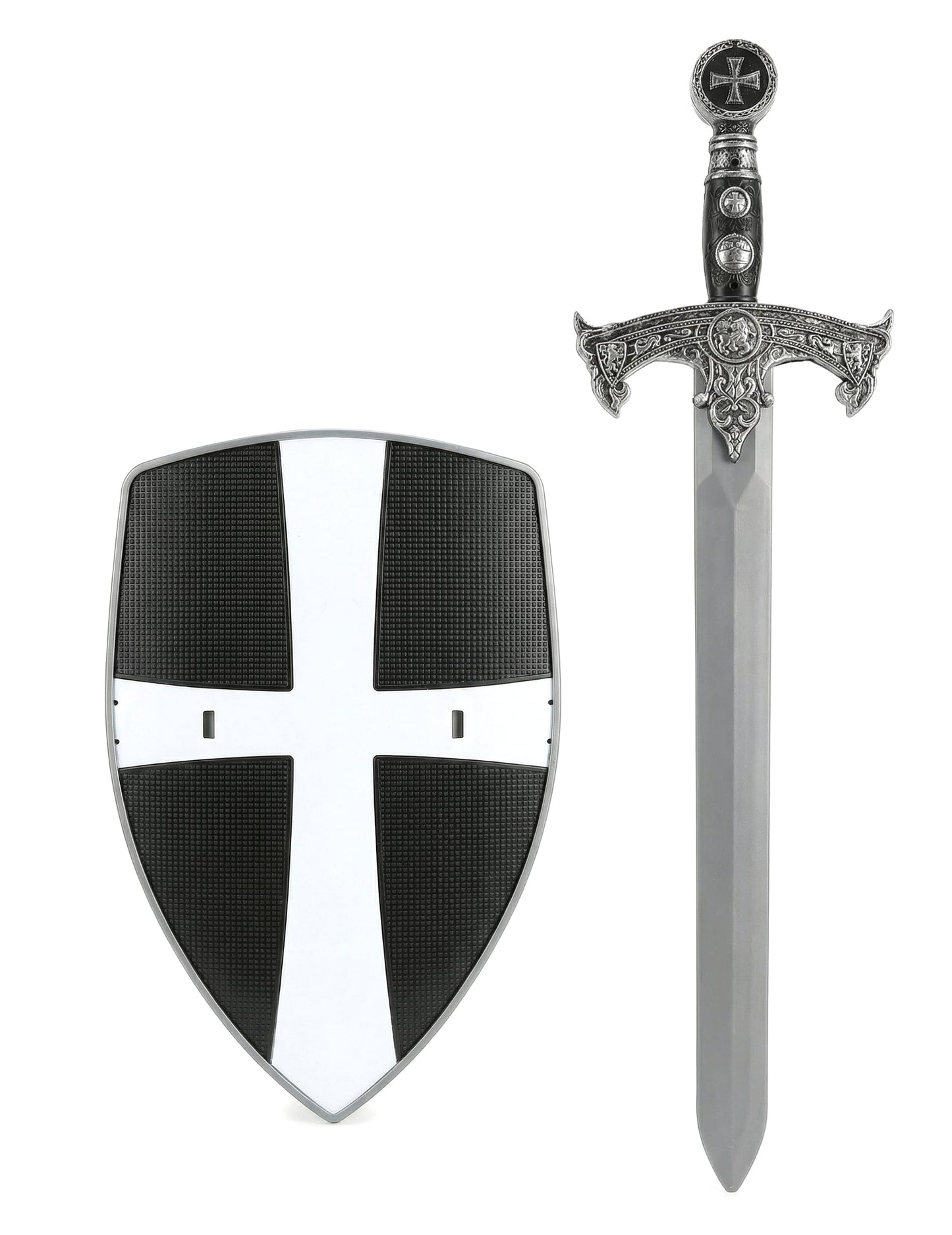 Kit bouclier et épée de chevalier croisé pour enfant noir et blanc
