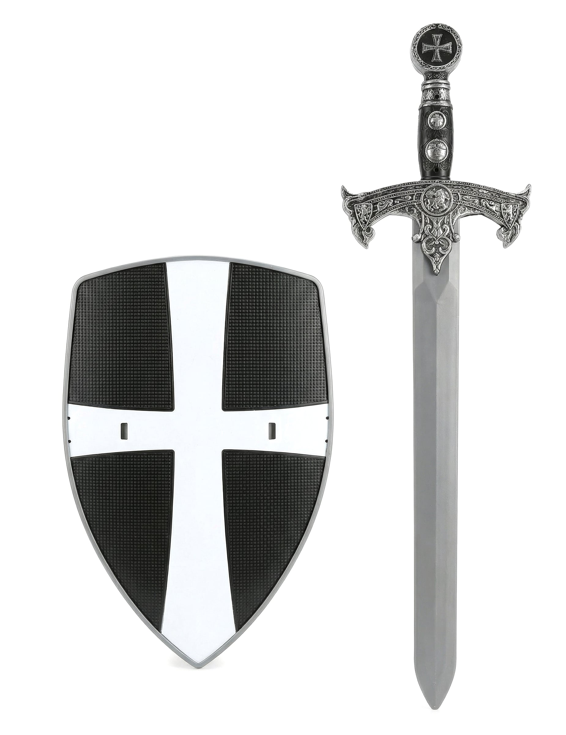 Kit bouclier et épée de chevalier croisé pour enfant noir et blanc