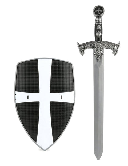 Kit bouclier et épée de chevalier croisé pour enfant noir et blanc