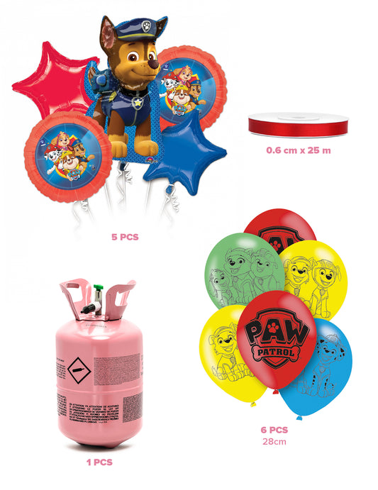 Hélium palack szett 11 Paw Patrol™ lufival és szalaggal