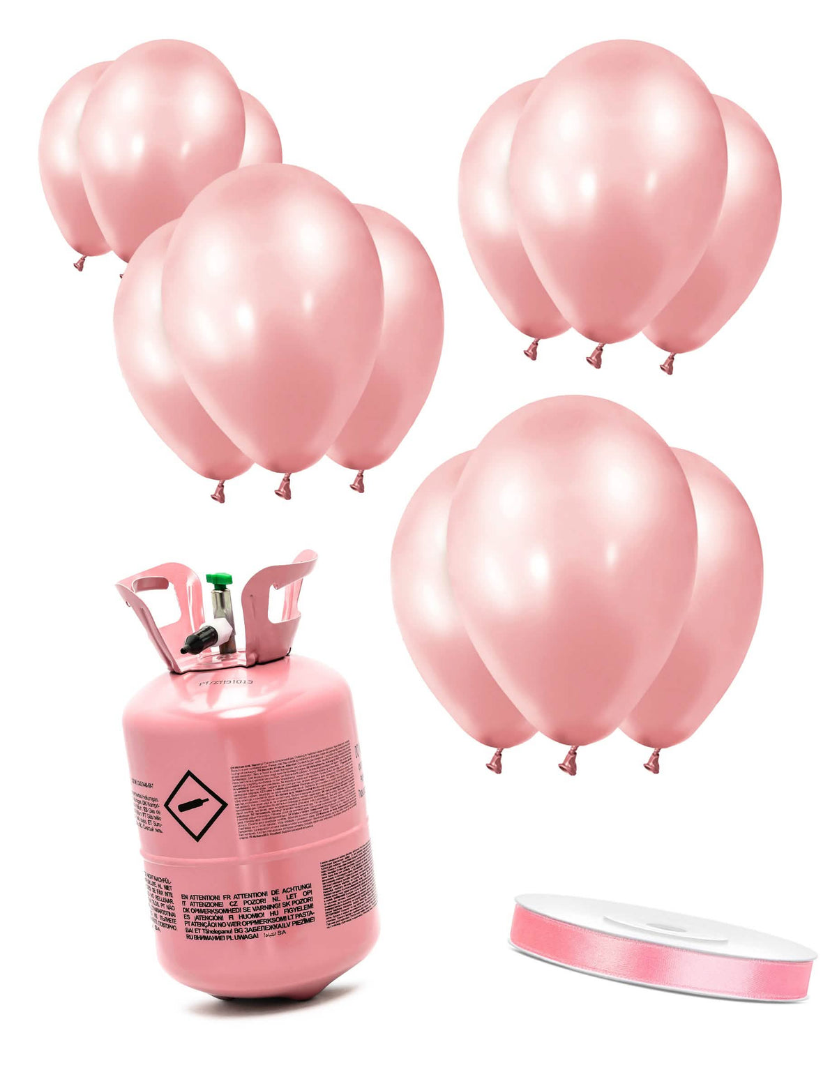 Hélium palack készlet 12 rose gold lufival és szaténszalaggal