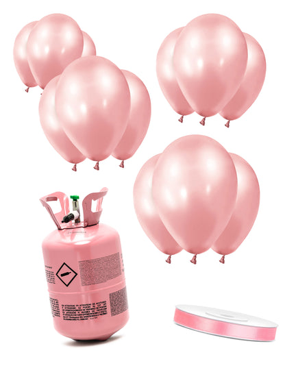Hélium palack készlet 12 rose gold lufival és szaténszalaggal