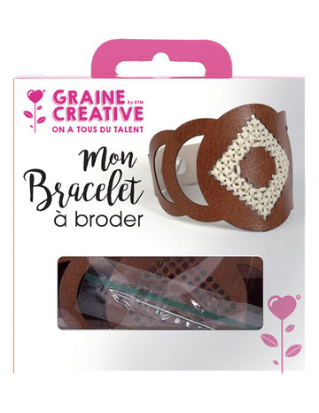 Barna bőrből készült, hímzett karkötő készlet kerek, felnőtt mandzsettával