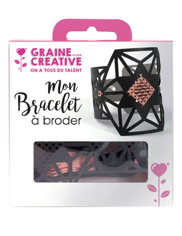 Fekete bőr csillag mintás hímzett karkötő készlet és rózsaszín cérna