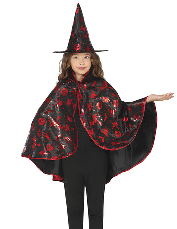 Gyermekfekete és vörös boszorkányfőkés és kalapkészlet