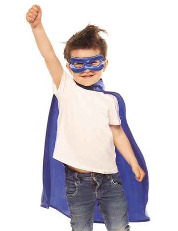 Kék szuperhősköpeny és maszkkészlet gyerekeknek