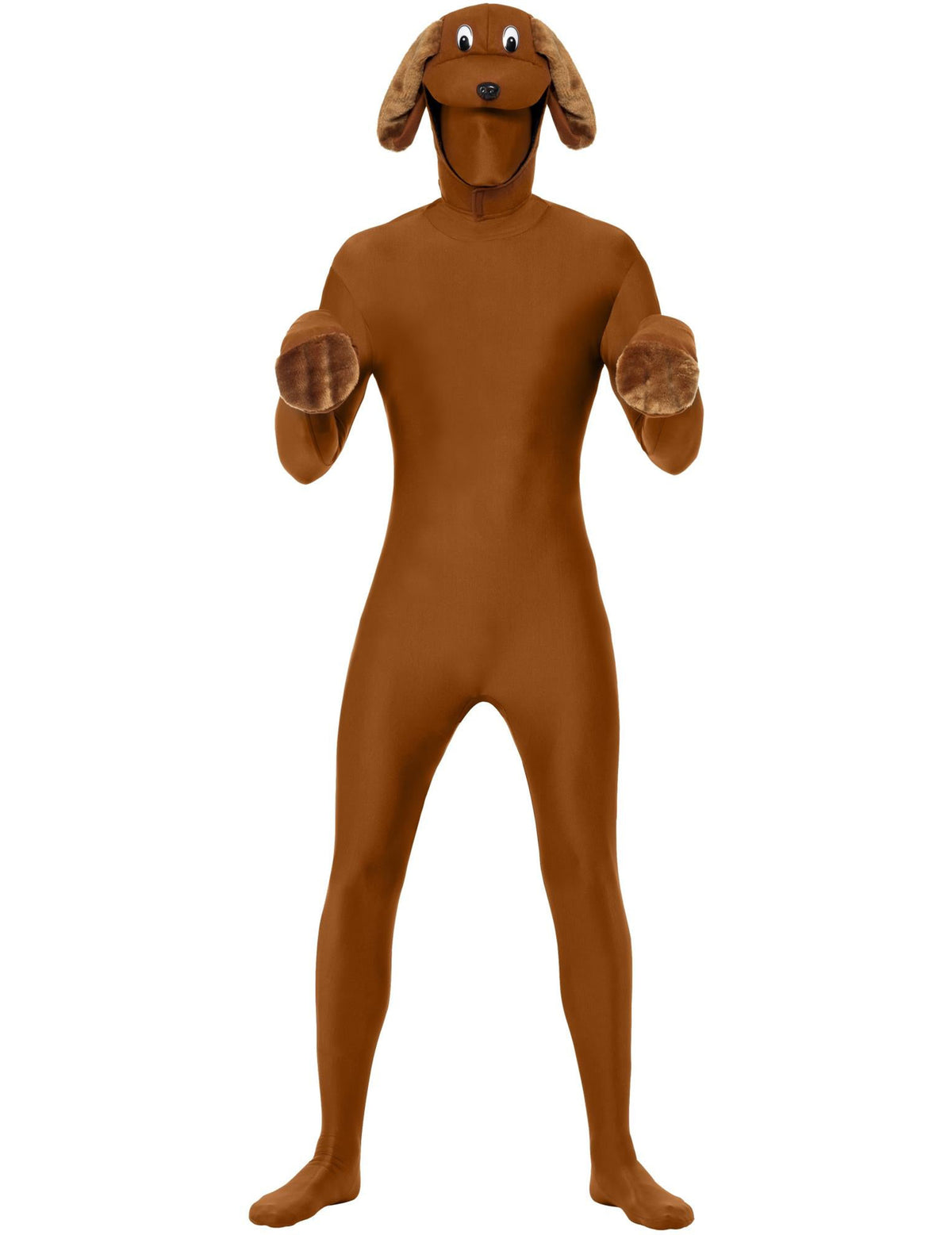 Kit de chien pour adulte marron avec capuche tête de chien et oreilles en peluche