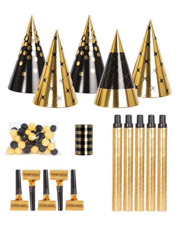 Fekete-arany konfetti szett 5 fő részére 