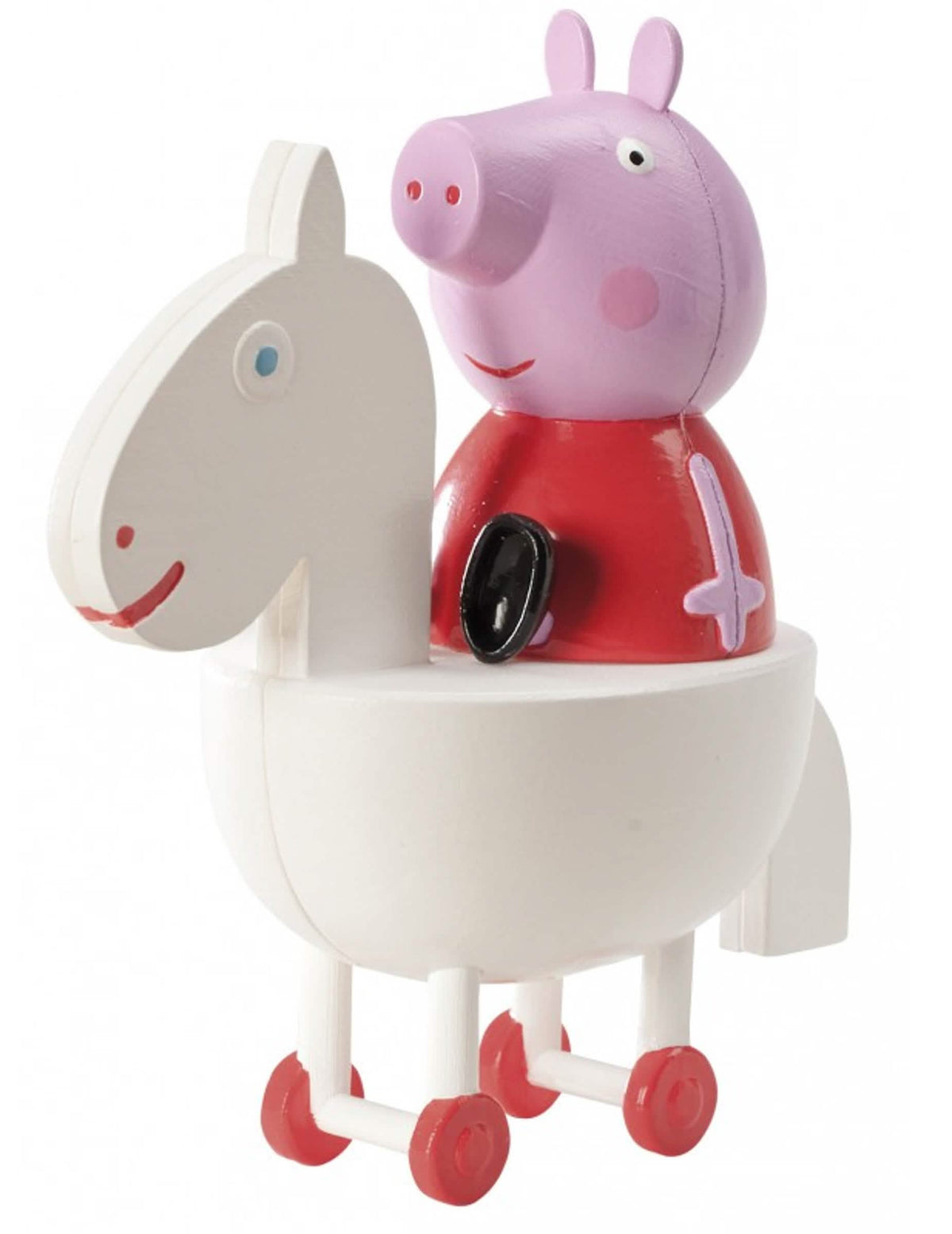 Oldalnézetből a Peppa malac figurája a fehér lován a Peppa Pig tortadekorációs készletből