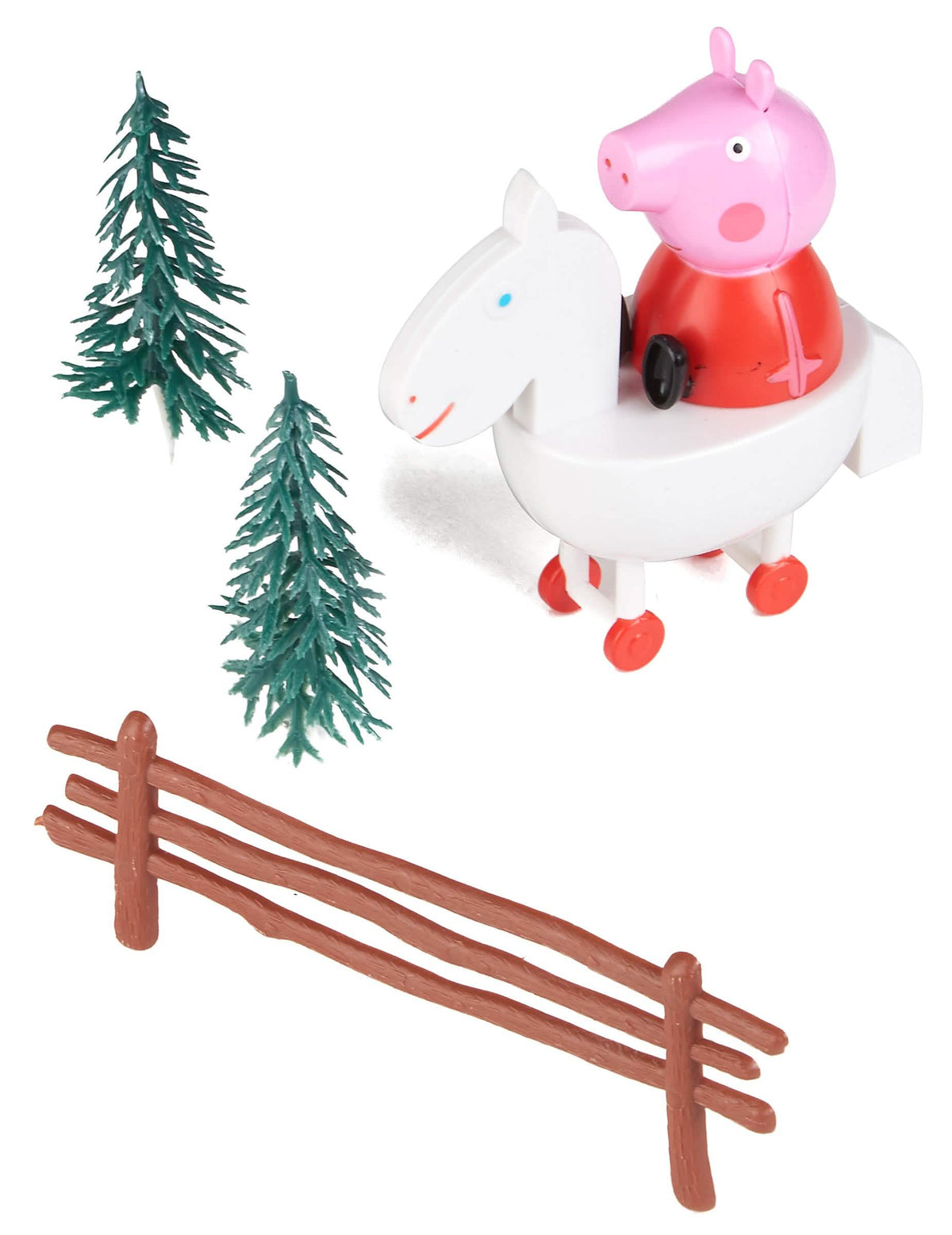 Torta díszítő készlet Peppa Piggel, Peppával egy fehér lovon, fenyőfákkal és kerítéssel