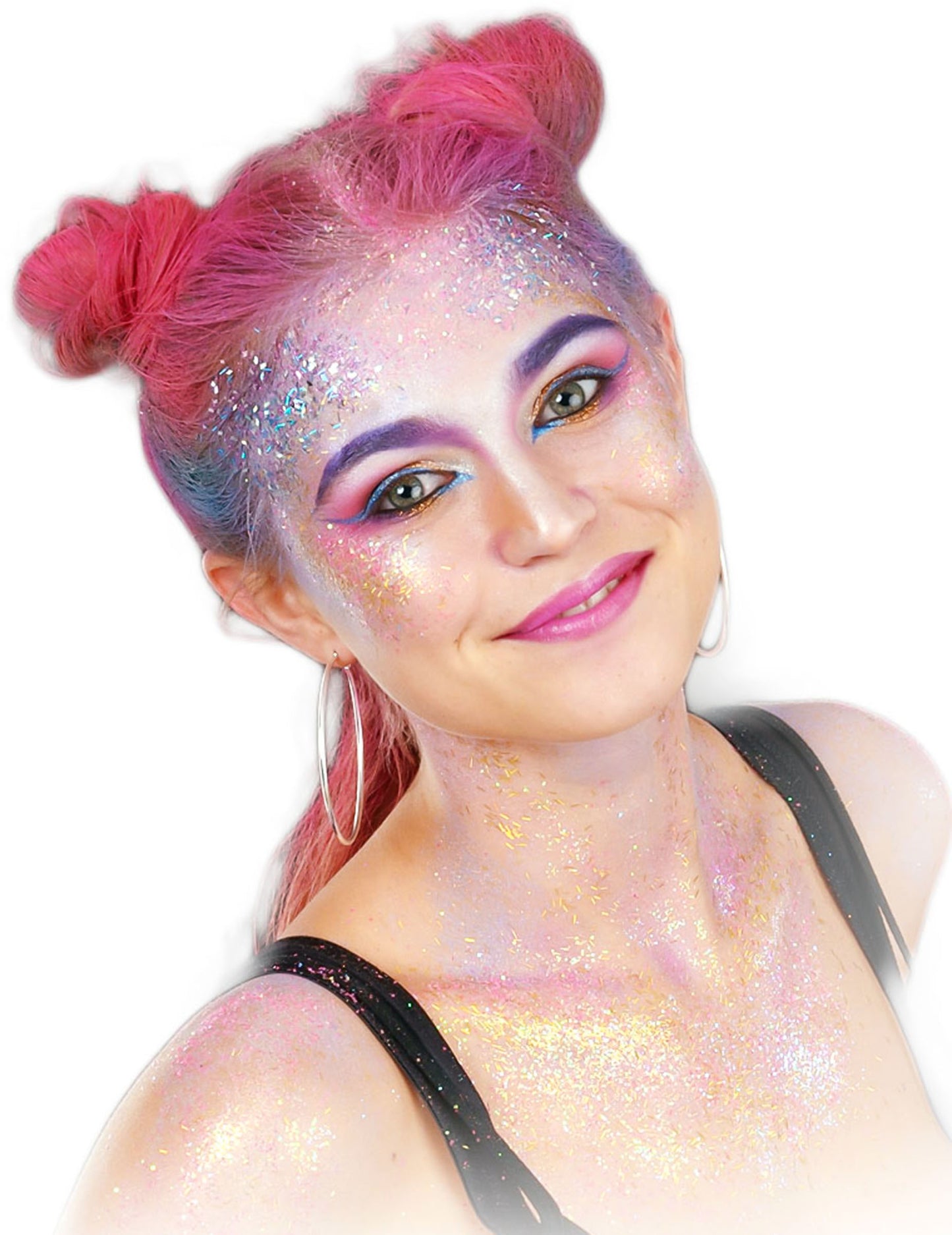 Mise en situation du kit de maquillage pailleté pour adulte bleu