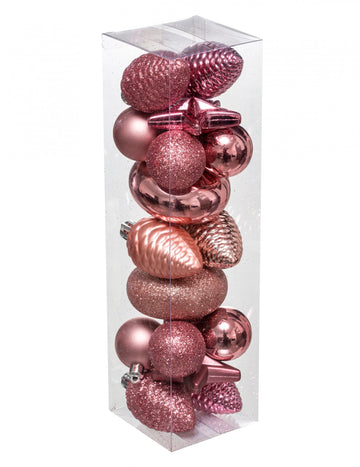 18 darabos rózsaarany karácsonyfa dekorációs készlet 