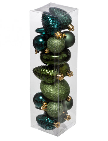 18 darabos kékeszöld karácsonyfadísz készlet felakasztásra