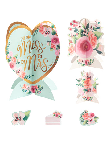 27 darabos Liberty mintás esküvői asztaldekorációs készlet Miss to Mrs.-től.