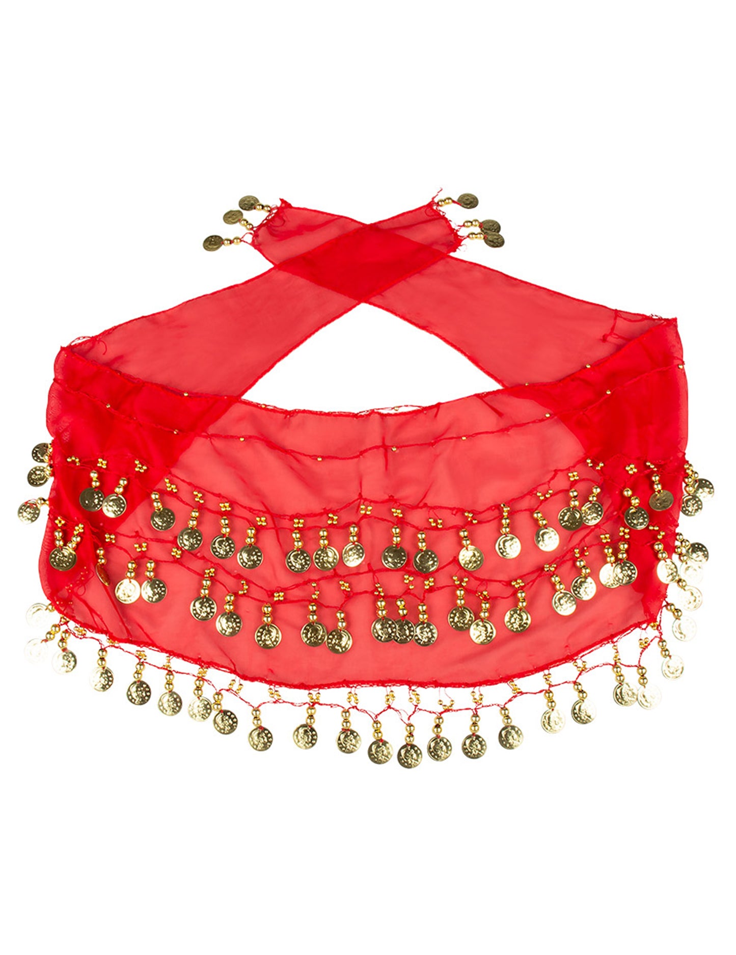 Ceinture rouge à pièces dorées du kit accessoires danseuse orientale pour femme