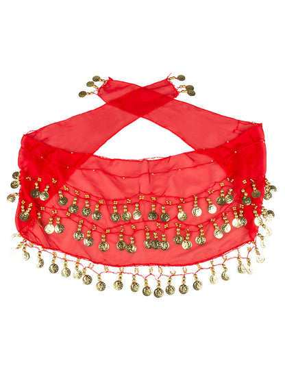 Ceinture rouge à pièces dorées du kit accessoires danseuse orientale pour femme
