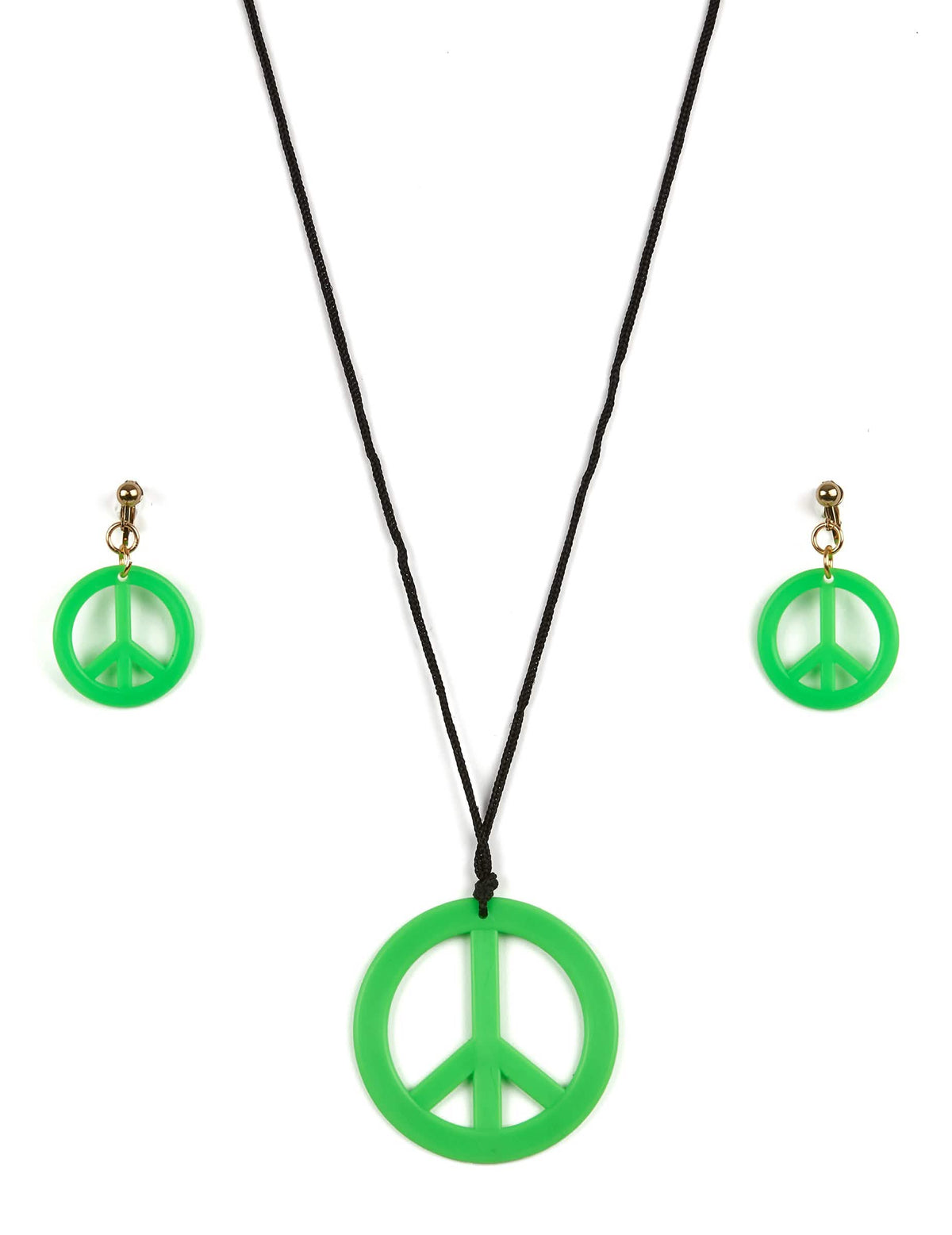 A Peace and Love nyaklánc és a fülbevalók részletei a hippi készletből
